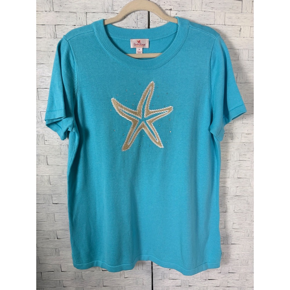 Quacker Factory women's sweater spring Starfish Rhinestone Knit Soft A647062